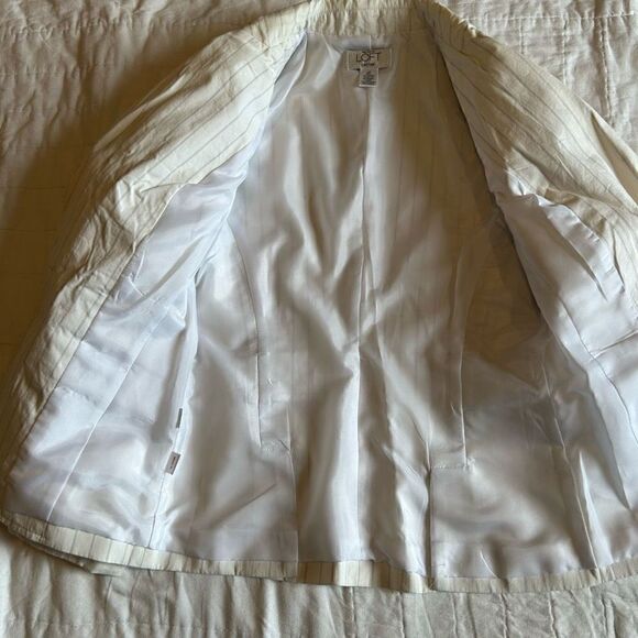 Ann Taylor LOFT 0petite off white pinstriped shirt cotton blend jacket vintage - Picture 6 of 12